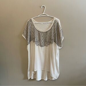 Maurices Cream Chiffon Drop Shoulder Gunmetal Beading Detail Blouse